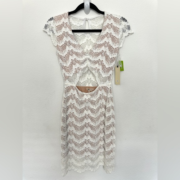 Free People x Nightcap Mariposa Lace Cutout Mini Dress Dove size Small NWT - Picture 6 of 16